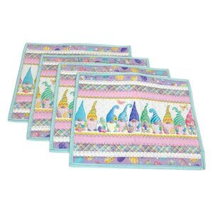 Spring Garden Easter Gnomes Table Placemats 4PC Set Eggs Butterflies Quilted